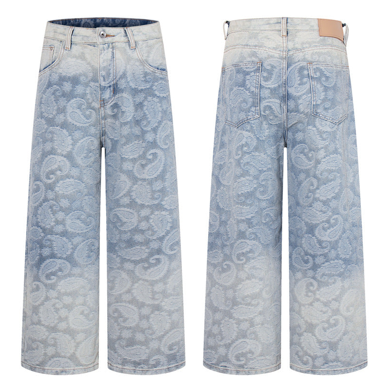 Cashew jacquard jeans for men and women