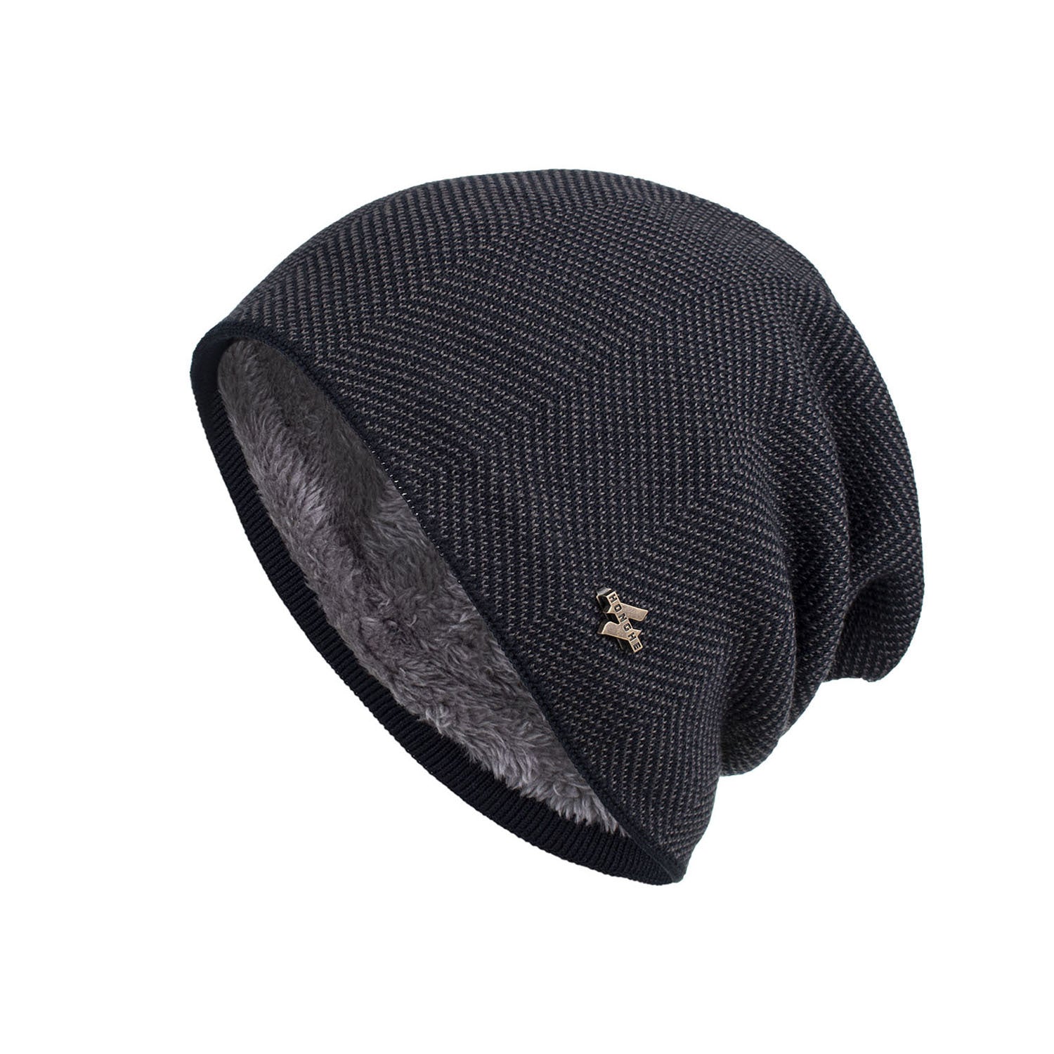 Velvet H-iron label pullover cap knitted yarn cap
