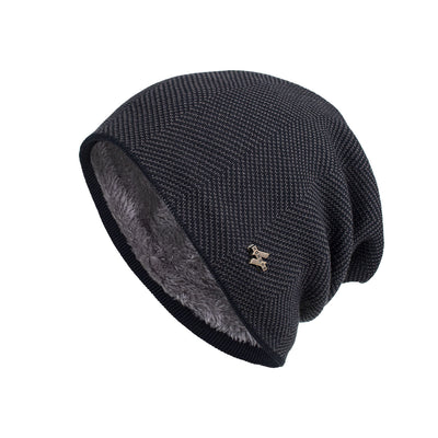Velvet H-iron label pullover cap knitted yarn cap