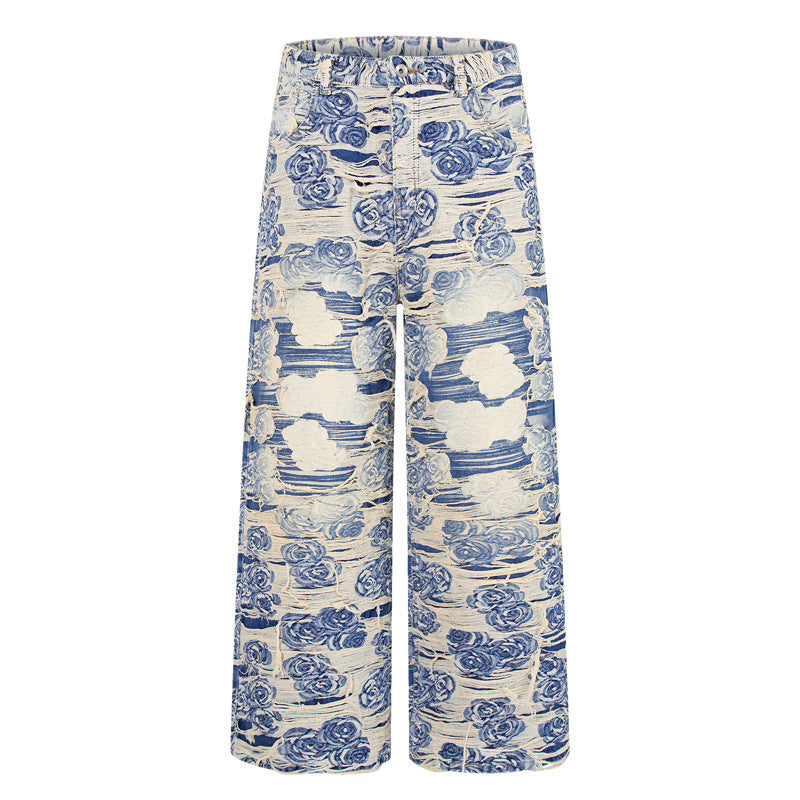 Cashew jacquard jeans for men and women