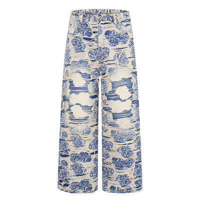 Cashew jacquard jeans for men and women