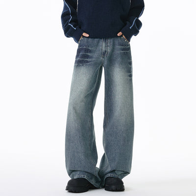 Washed denim jeans for men