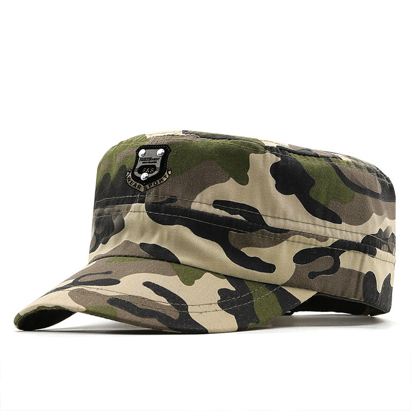 Leather Label Flat Cap Men's Military Cap Spring And Summer Camouflage Cap Travel And Leisure Sun Hat Outdoor Mountaineering Hat