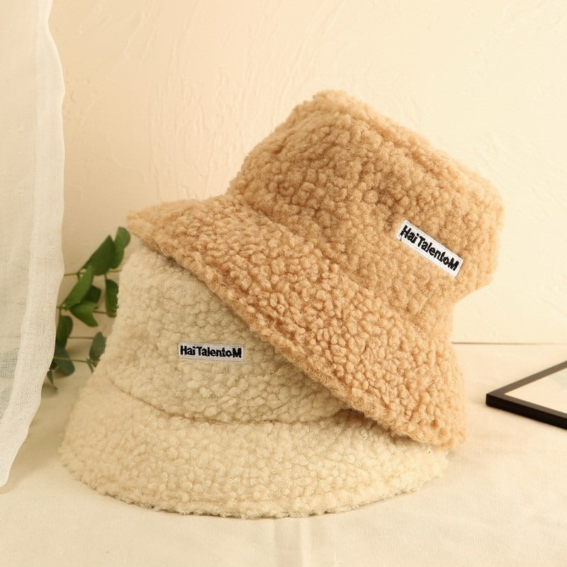 Hat Female Autumn And Winter Warm Lambswool Fishing Cap Korean Fashion Plush Cap New Fashion Letter Cap