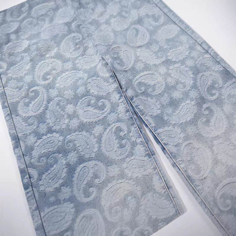 Cashew jacquard jeans for men and women