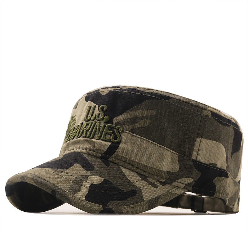Student Military Training Camping Hat Flat Cap Woodland Camouflage Training Cap Cotton Outdoor Peaked Cap Sunshade